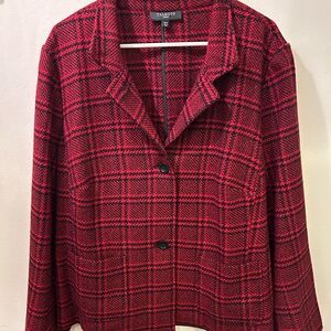 Talbots Woman 22W Wool Blend Red Black Checkered Houndstooth Jacket Blazer Women